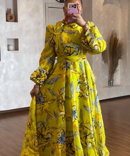 Floral Tie-Neck Twirl A-Line Dress: Wedding Guest Birthday Cocktail Anniversary