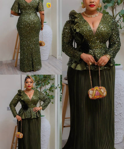 Sparkly Black Sequin Peplum Pleated Maxi Dress - Wedding Guest Mother of The Bride Dinner Cocktail