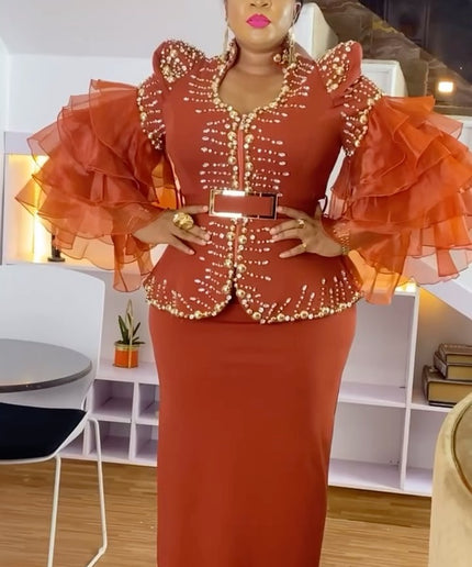 Dramatic Sleeves Embellished Blouse and Skirt