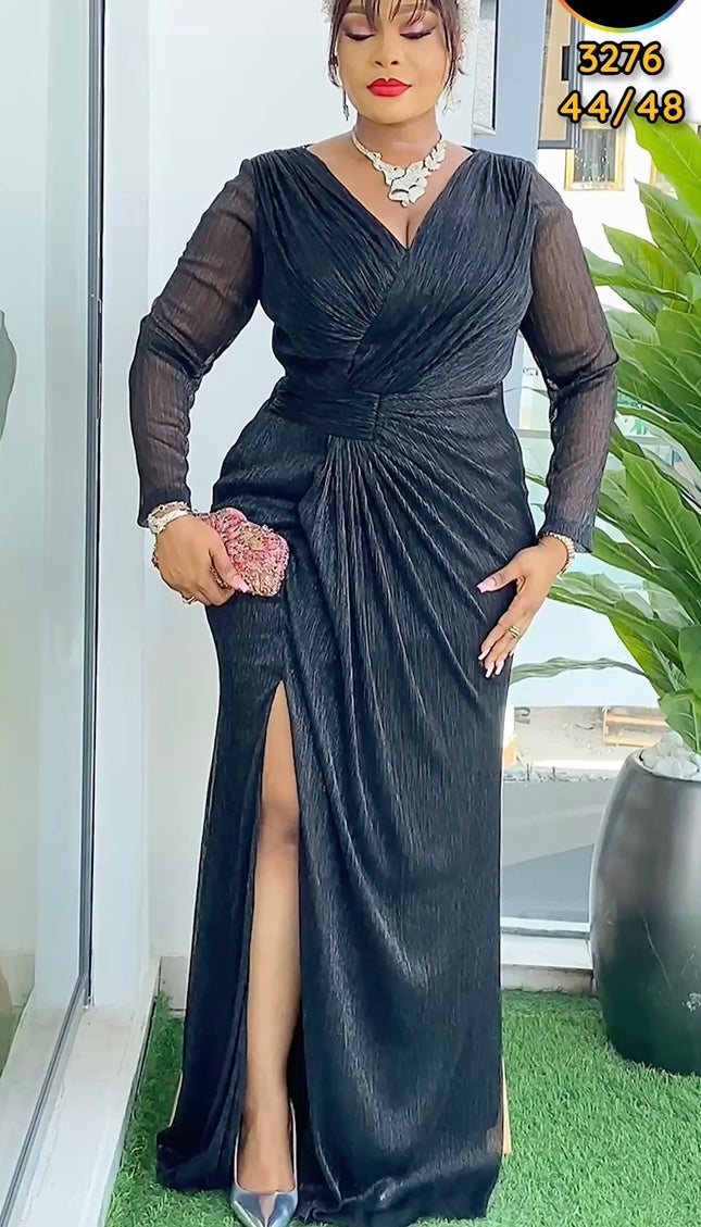 Long Sleeve Sexy Side Slit Evening Gown | Wedding Guest Mother of The Bride Birthday Party