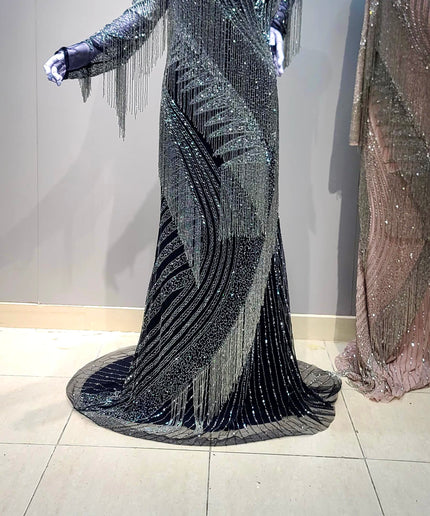 Fringe Crystal-Embellished Maxi Dress | Bridal Wedding Birthday Prom