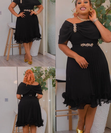 White Off-The-Shoulder Ruffle Twirl Skater Sleeveless Midi Dress Wedding Birthday Party Cocktail