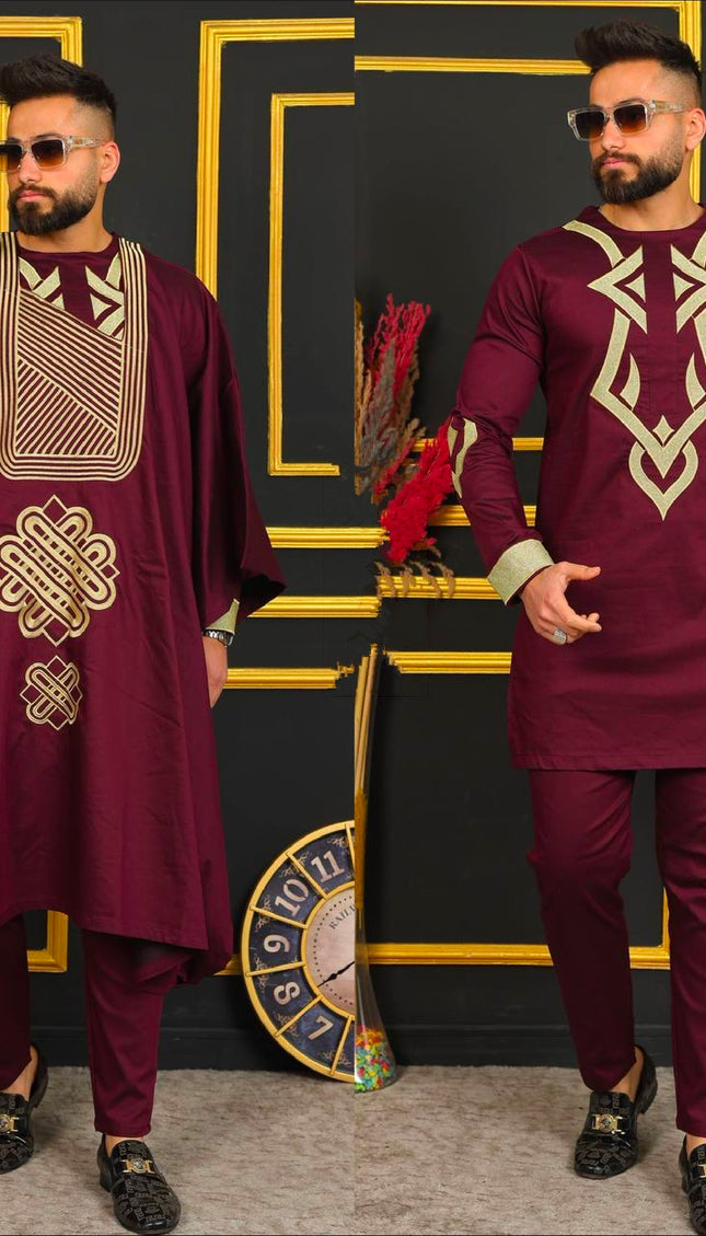 African Men's Clothing Agbada Shirt Pants Embroidery