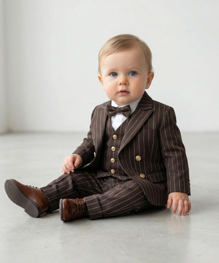 Boys' Pinstripe Slim Fit 5-Piece Suit Set: Wedding Ring Bearer Baptism Graduation Birthday Party Photoshoot