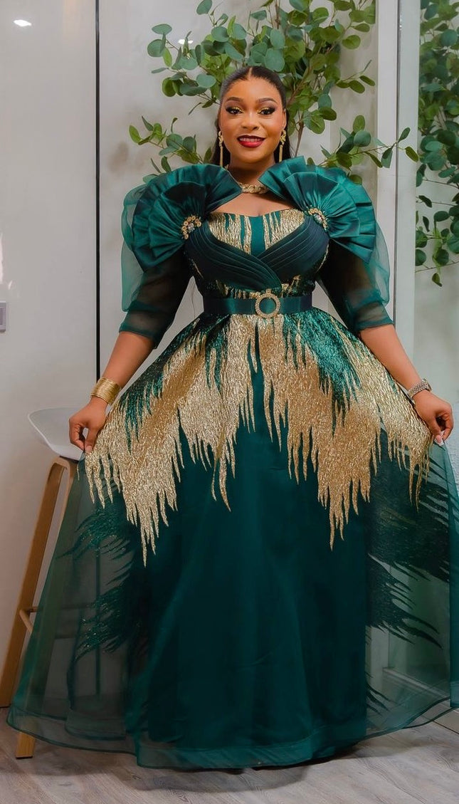 Dramatic Red Metallic Brocade Embellished A-Line Gown - Mother of The Bride Dinner Birthday Photoshoot Wedding Guest