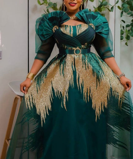 Dramatic Red Metallic Brocade Embellished A-Line Gown - Mother of The Bride Dinner Birthday Photoshoot Wedding Guest