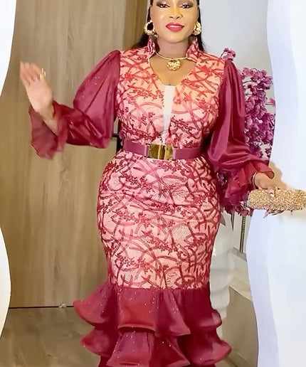 Ruffle Embroidered Maxi Dress | Anniversary Celebration Birthday Party Wedding Guest Mother of The Bride