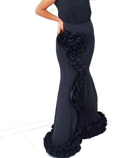 3D Flower Detail Trumpet Floor Length Evening Skirt