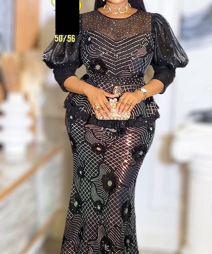 Sequined Puff Sleeve Maxi Dress | Wedding Guest Birthday Party Mother of the Bride