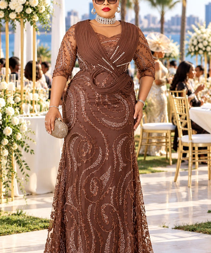 Elegant Sculptural Shoulder Beaded Embellished Maxi Dress for All Black Attire Wedding Guest Mother of The Bride Formal Evening Gown