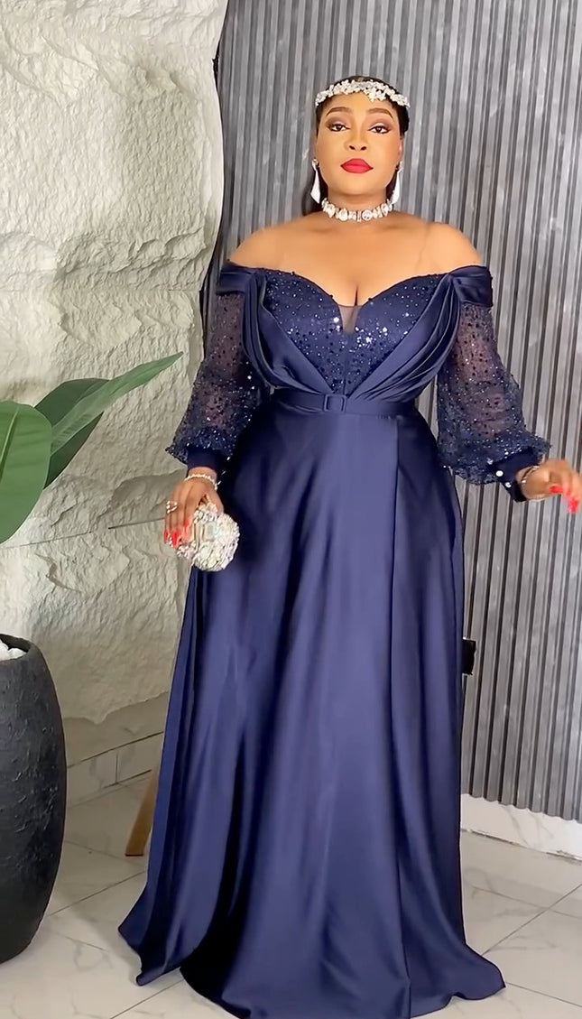 Off-The-Shoulder Sequin A-Line Gown | Party Birthday Bridal Graduation Mother of The Bride Wedding Guest
