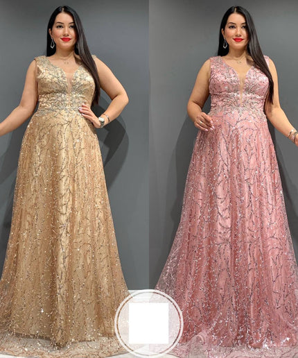 Sparkly Embellished V-Neck Floor Length Maxi Gown | Wedding Bridal Mother of The Bride