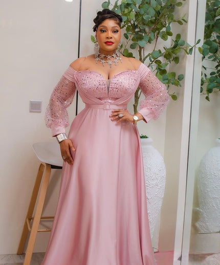 White Off-The-Shoulder Sequin Maxi Gown for Anniversary Cocktail Dinner Civil Formal Wedding Dress Bridal Photoshoot Mother of The Bride