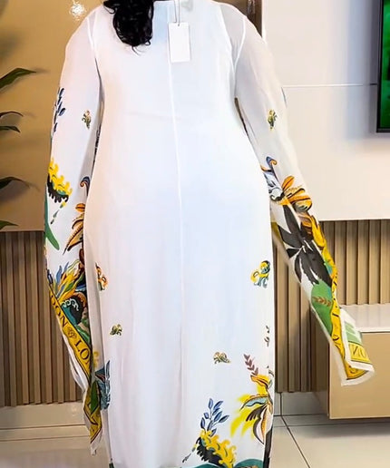White Crystal-Embellished Bell Sleeve Kaftan Maxi Dress for Party Cocktail Mother of The Bride Wedding Guest Graduation Outfit