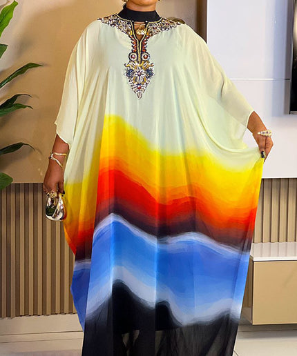 Yellow Bead-Embellished Neckline Kaftan Maxi Dress African Boubou Wedding Guest Attire Mother of The Groom Party Outfit