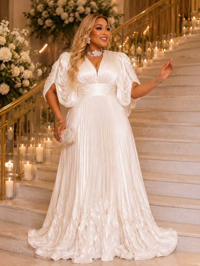 Dramatic Purple Crystal-Embellished Sleeve Draped Pleated Dress for Birthday Celebrant Engagement Ceremony Mother of The Bride Wedding Guest