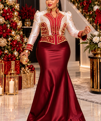 "Holiday Party Fashion" Black & Gold Rhinestone Embellished Mermaid Dress for Gala Birthday Photos Wedding Guest Mother of Bride Church Anniversary Floor-Length Formal Gown Curvy Plus Size