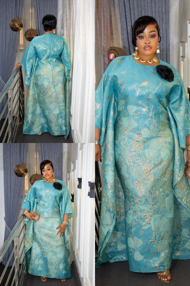 Green Metallic Brocade African Bubu Gown for Wedding Guest Dress Mother of The Bride Anniversary Birthday Party