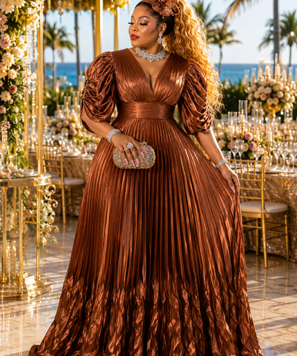 Dramatic Black Embellished Ruffle Draped Sleeve Pleated Maxi Dress for Birthday Celebrant Cocktail Reception Mother of The Bride Wedding Guest