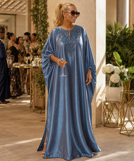Green Beaded Embroidery Kaftan Maxi Dress, African Bubu Gown Wedding Guest Attire Engagement Ceremony Celebrant Birthday Party Mother of The Groom