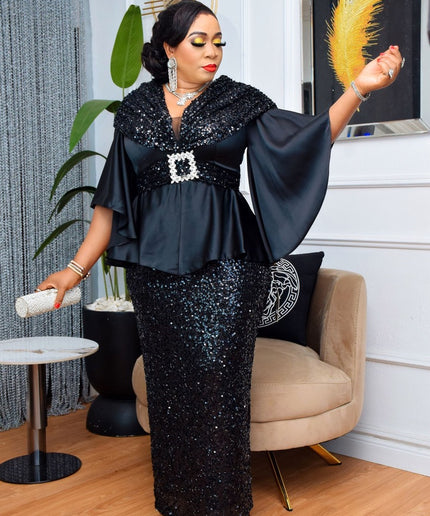 Sequin Embellished Maxi Dress | African Wedding Guest Engagement Anniversary Mother of The Bride