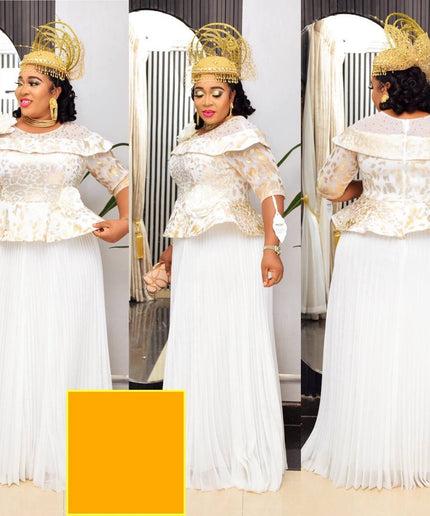African Dress Women Pleated Embellished Peplum Maxi Gown