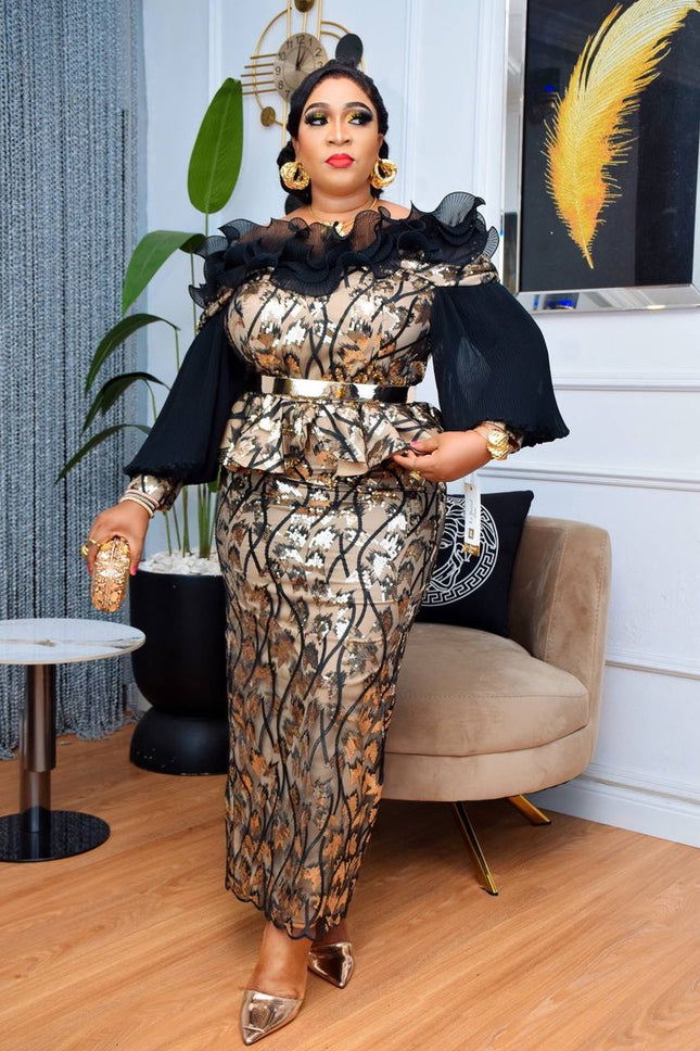 Off-The-Shoulder Ruffle Sequin Dress | Wedding Guest Anniversary Celebration Birthday Party