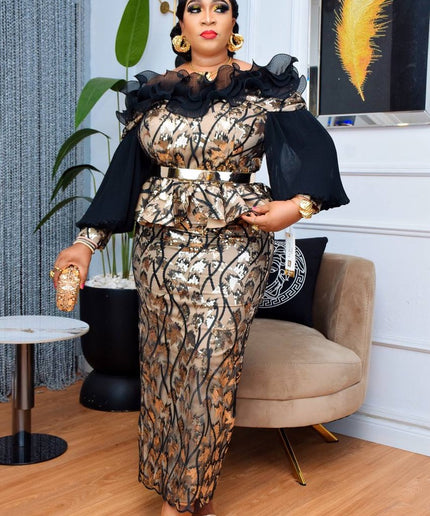 Off-The-Shoulder Ruffle Sequin Dress | Wedding Guest Anniversary Celebration Birthday Party