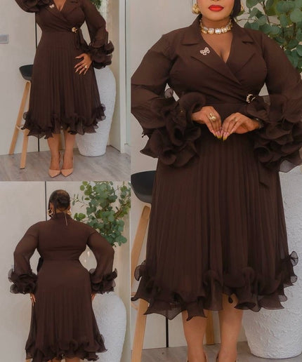 Dramatic Ruffle Sleeve Pleated Twirl Skater Midi Dress: White Summer Wedding Guest Outfit Engagement Ceremony Mother of The Bride