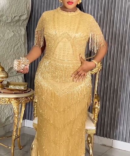 Beaded Fringe Embellished Maxi Dress | Anniversary Cocktail Birthday Reception Wedding Guest