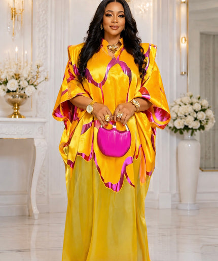 Glamorous Yellow Brocade Kaftan Dress for Mother of The Bride Cocktail Dinner Wedding Guest Church Anniversary