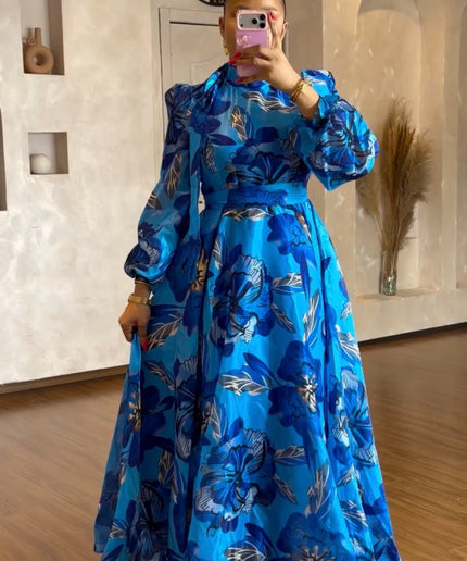 Floral Tie-Neck Twirl A-Line Dress: Wedding Guest Birthday Cocktail Anniversary