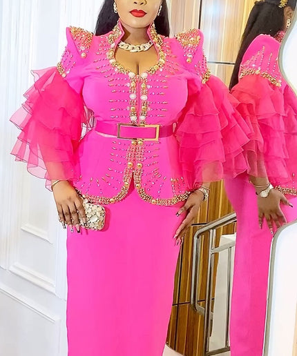 Dramatic Sleeves Embellished Blouse and Skirt