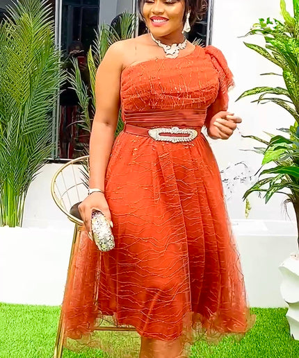 One Shoulder Summer Wedding Guest A-Line Dress Cocktail Party Celebration