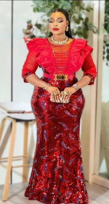 Green Sequin Ruffle Mermaid Dress - Mother of the Bride Maxi Gown Wedding Guest Birthday Party