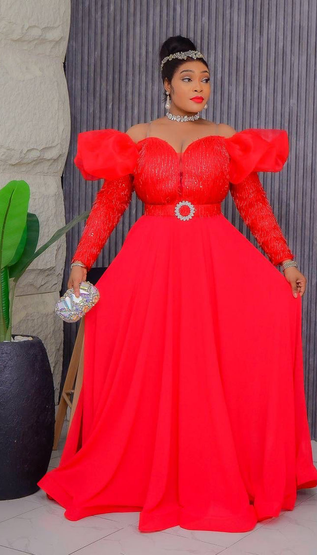 Off-The-Shoulder Embellished A-Line Gown