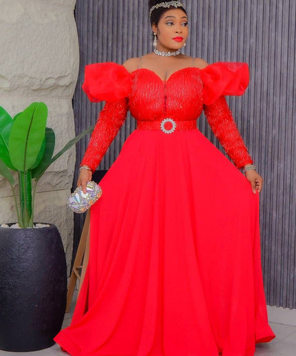 Off-The-Shoulder Embellished A-Line Gown