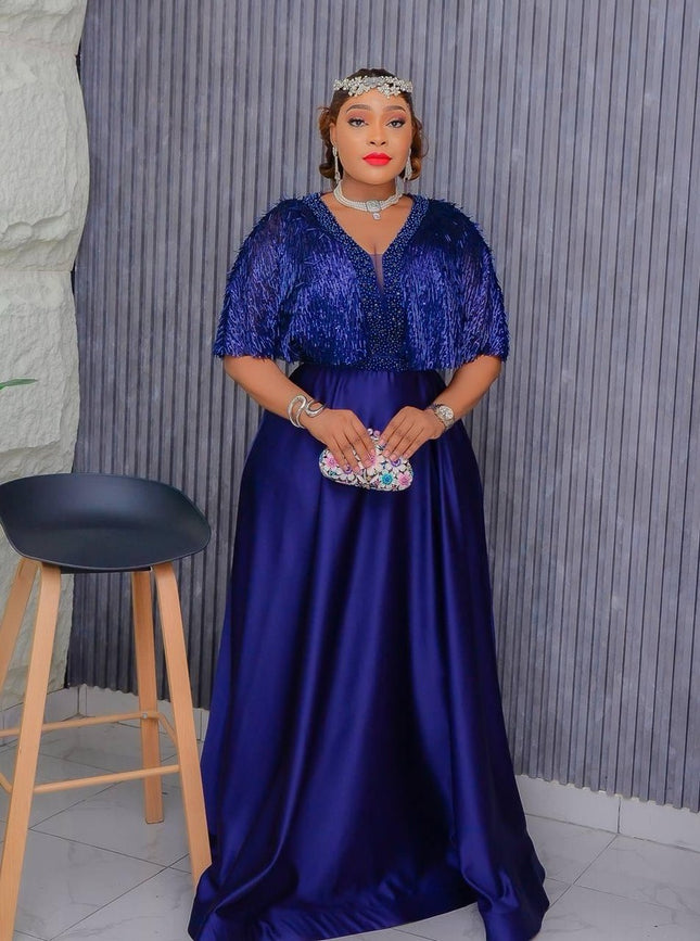 Fancy Embellished Cape A-Line Gown | Mother of The Bride Anniversary Celebration Birthday Photoshoot Party