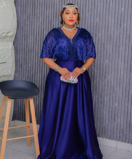 Fancy Embellished Cape A-Line Gown | Mother of The Bride Anniversary Celebration Birthday Photoshoot Party