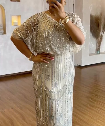 Embellished Beaded Sequin Maxi Dress | Bridal Reception Evening Wear Mother of The Bride Wedding Guest Cocktail