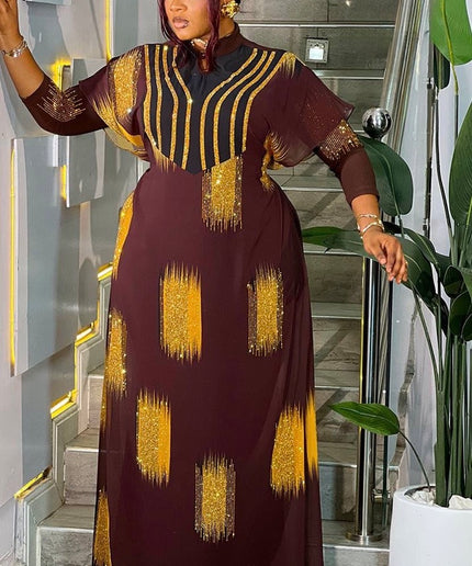 Sparkly Orange Embellished Mandarin Collar Kaftan Maxi Dress for Summer Wedding Guest Formal Evening Attire