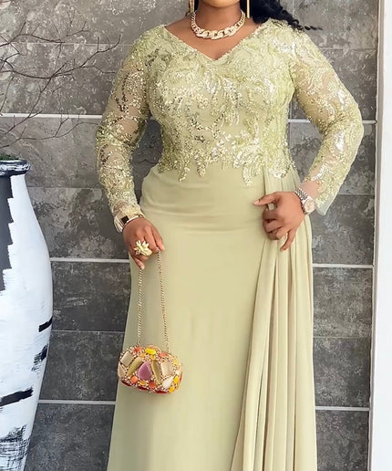 Black Sequin Crystal-Embellished Draped Maxi Dress for Mother of The Bride Wedding Guest Anniversary Celebrant Worthy