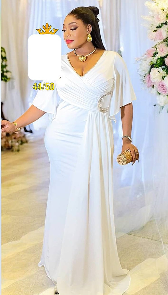 White Embellished Side Drape Maxi Dress | Wedding Guest Birthday Celebration Party Photoshoot