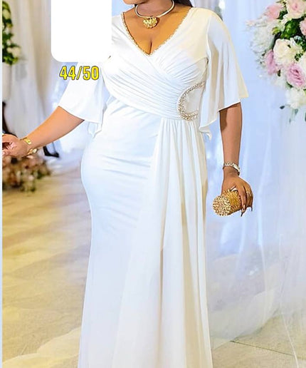 White Embellished Side Drape Maxi Dress | Wedding Guest Birthday Celebration Party Photoshoot