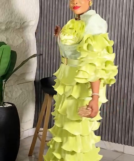 Dramatic Ruffle Wedding Guest Dress, Plus Size Mother of The Bride Mermaid Gown, Bridal Reception Birthday Party Cocktail Anniversary Gala