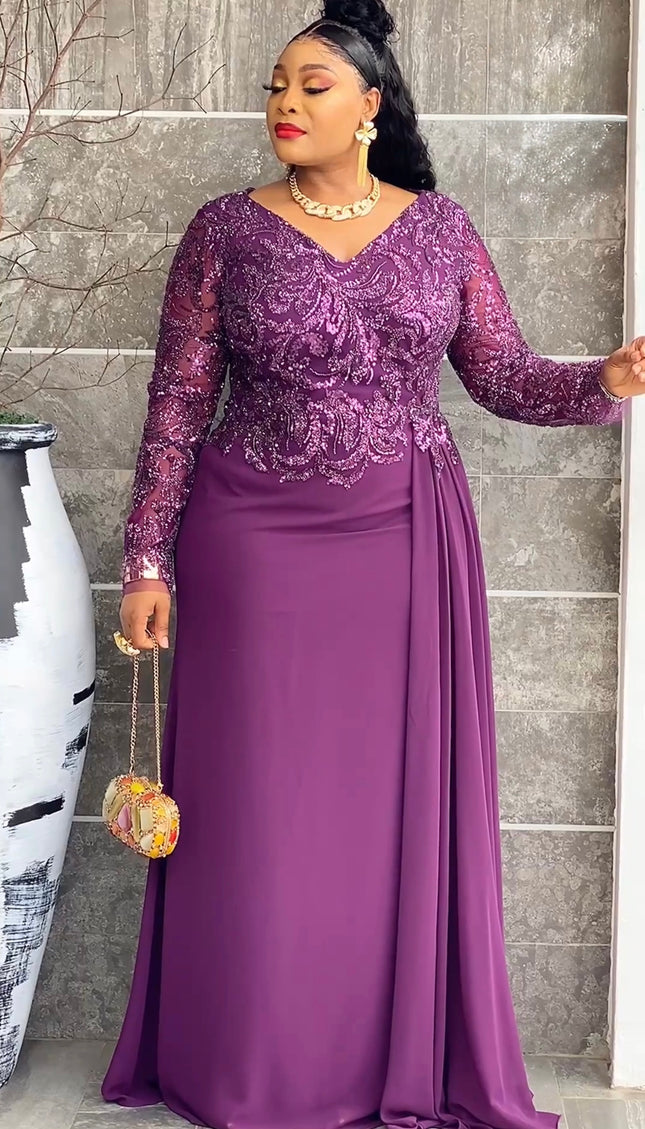 Black Sequin Crystal-Embellished Draped Maxi Dress for Mother of The Bride Wedding Guest Anniversary Celebrant Worthy