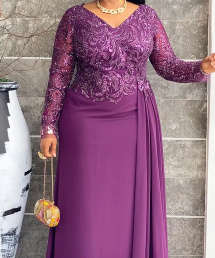 Black Sequin Crystal-Embellished Draped Maxi Dress for Mother of The Bride Wedding Guest Anniversary Celebrant Worthy