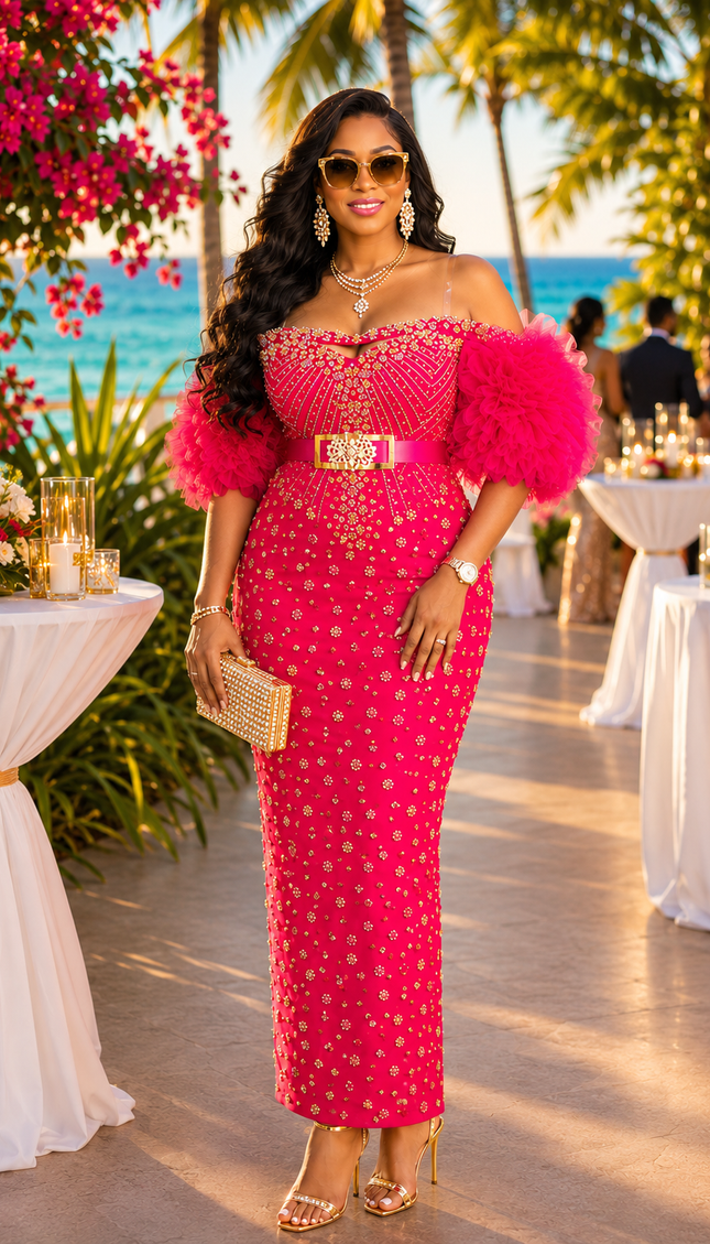 Orange Embellished Ruffled Off-The-Shoulder Peplum 2-Piece Skirt Set Mother of The Bride Engagement Ceremony Birthday Celebrant Cocktail Reception Summer Wedding Guest Party Outfit