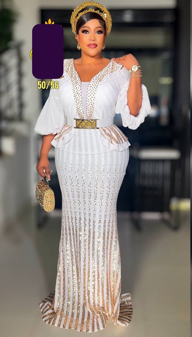 White Sequin Embellished Maxi Dress