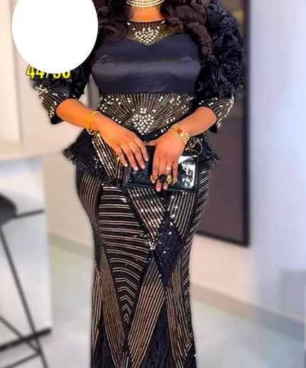 Dramatic Ruffle Sleeve White Sequin Maxi Dress | Mother of The Bride Wedding Party Birthday Gala